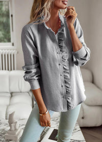 Nell Cotton Ruffle Button Up Blouse