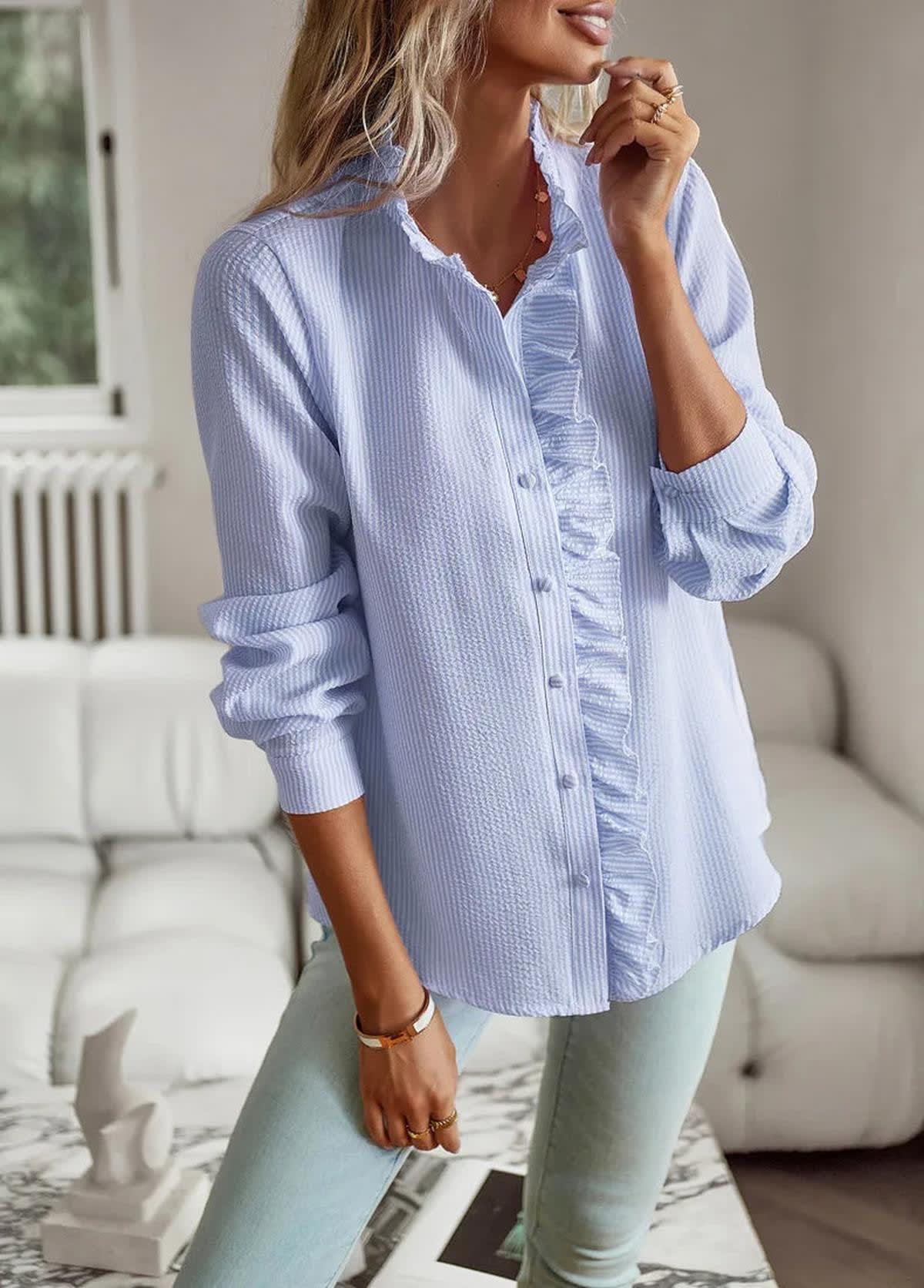 Nell Cotton Ruffle Button Up Blouse_5
