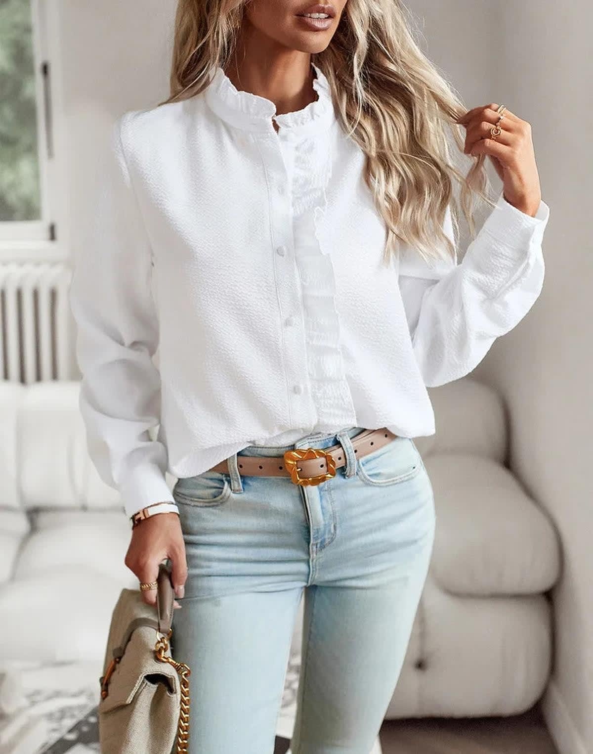 Nell Cotton Ruffle Button Up Blouse_7