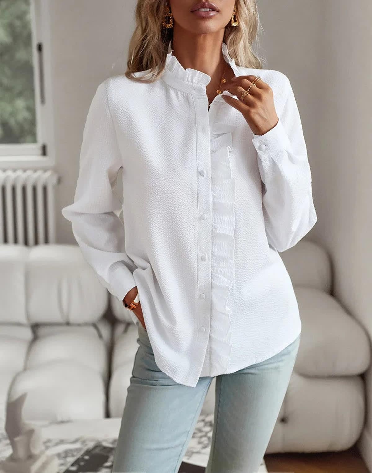 Nell Cotton Ruffle Button Up Blouse_8