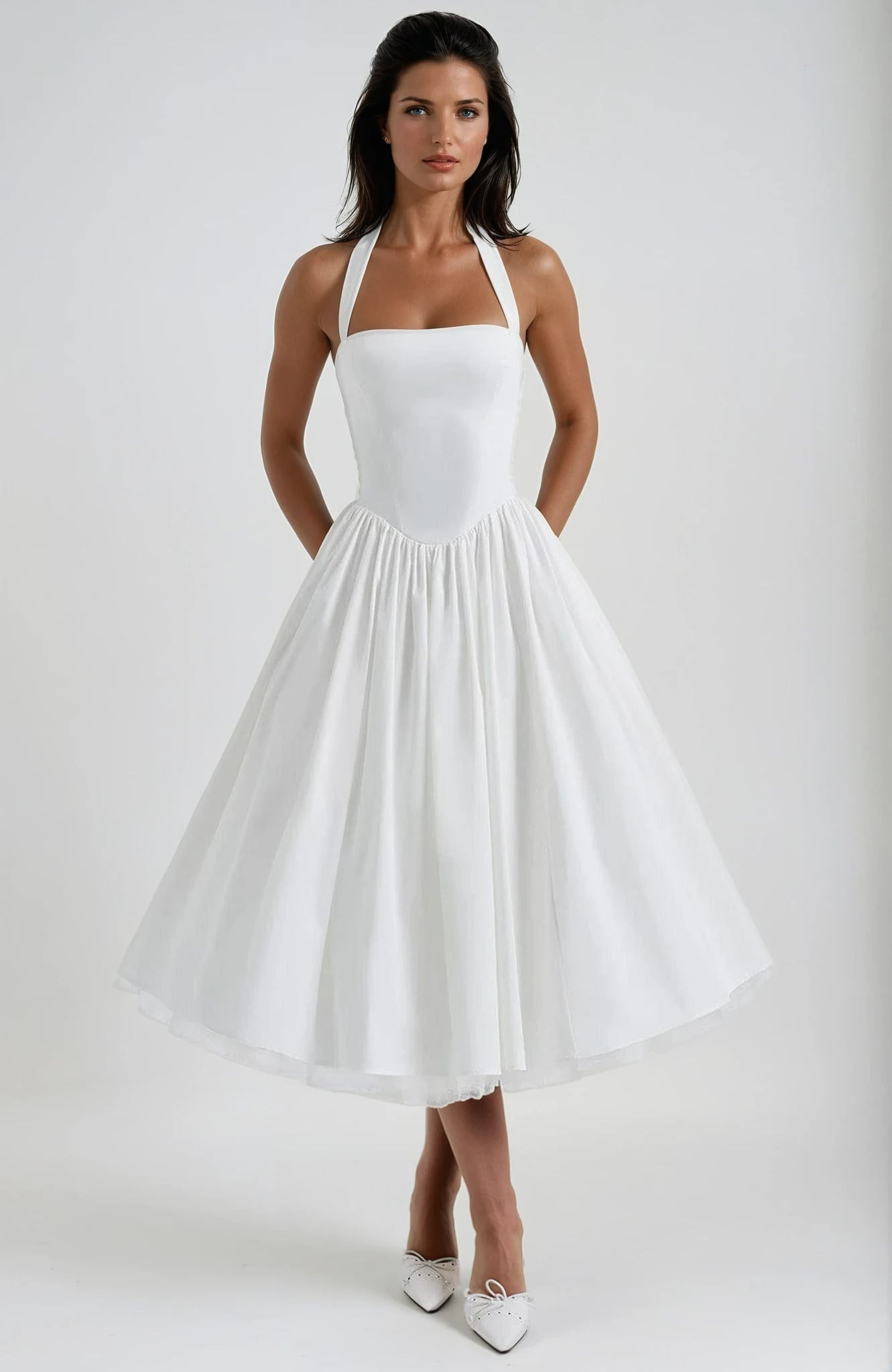 Minna Halter Neck Wedding Guest Midi Dress