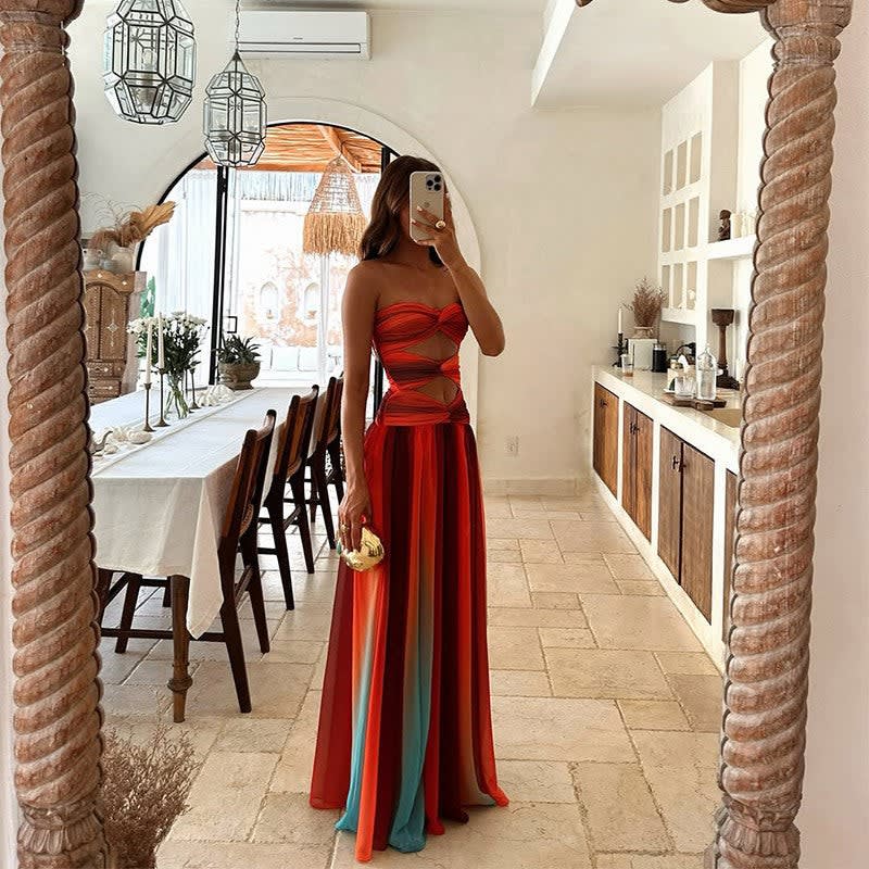 Dahlia Strapless Knot Front Prom Maxi Dress