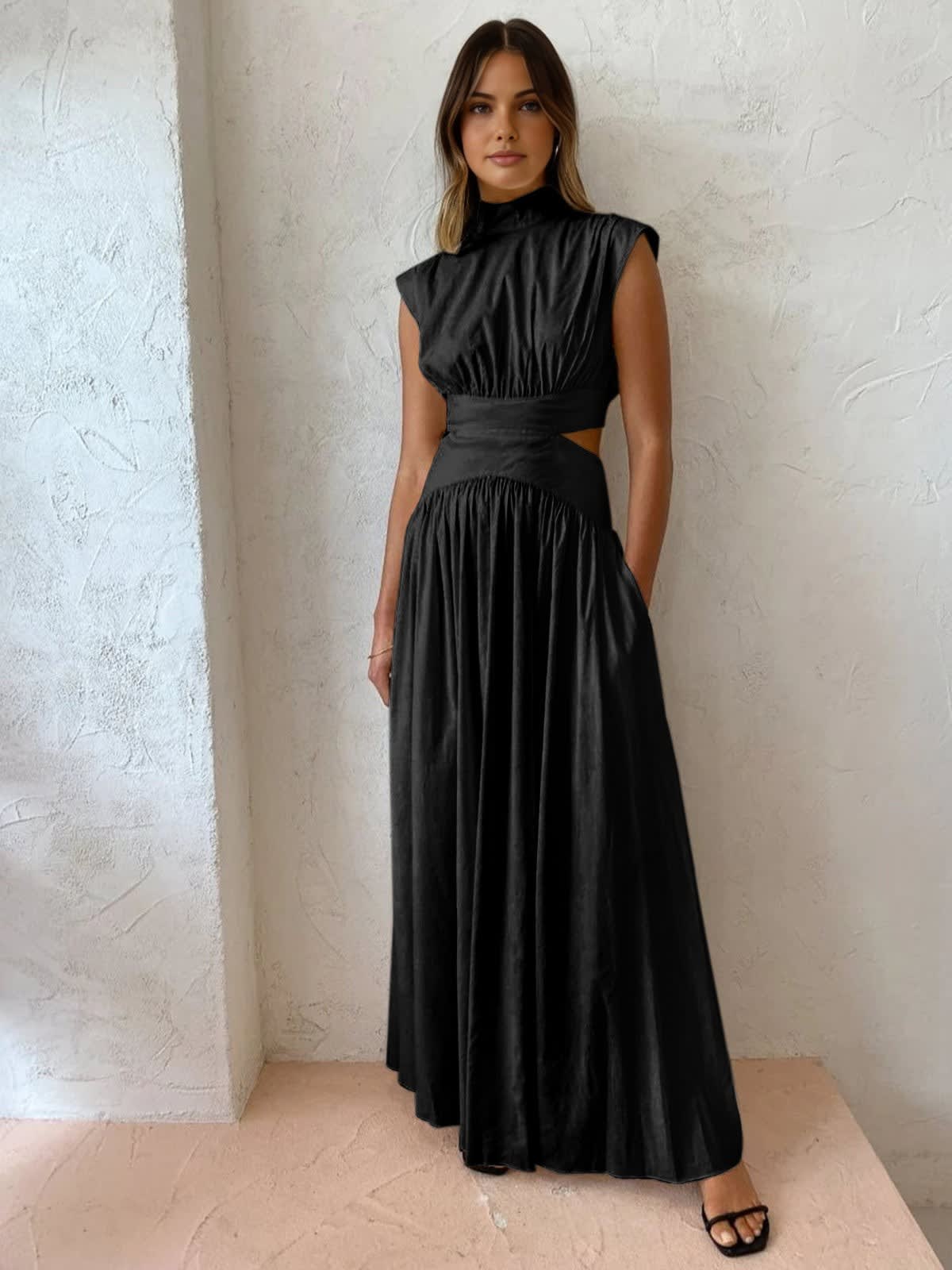 Clover Mock Neck Cut Out Maxi Dress