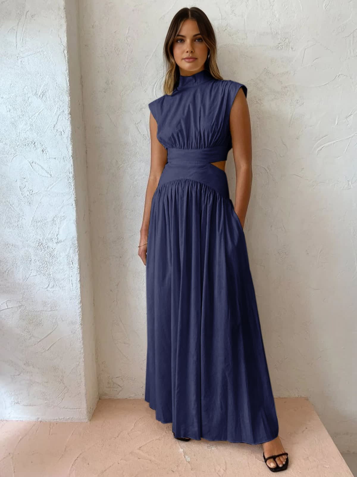 Clover Mock Neck Cut Out Maxi Dress
