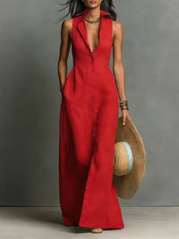 Anaelle Button Front Sleeveless Maxi Shirt Dress