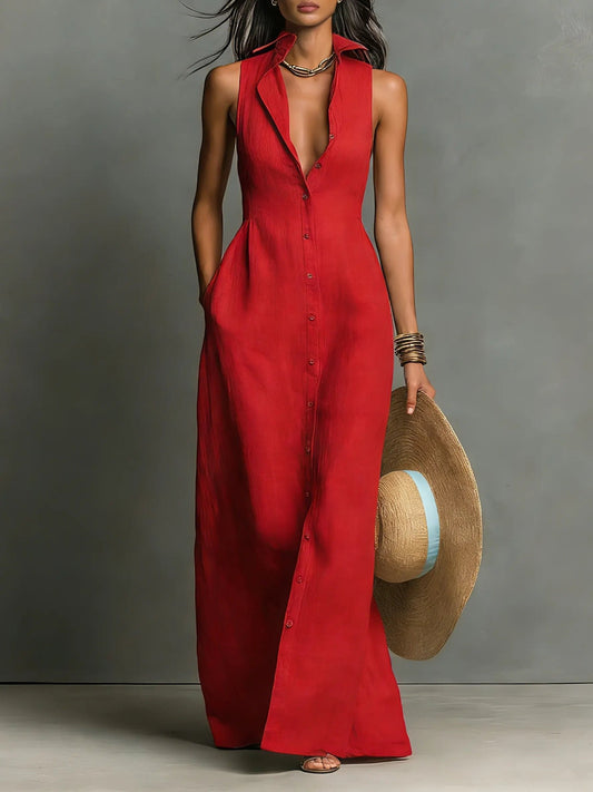 Anaelle Button Front Sleeveless Maxi Shirt Dress_1