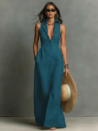Anaelle Button Front Sleeveless Maxi Shirt Dress