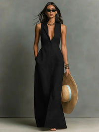 Anaelle Button Front Sleeveless Maxi Shirt Dress