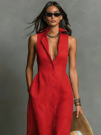 Anaelle Button Front Sleeveless Maxi Shirt Dress