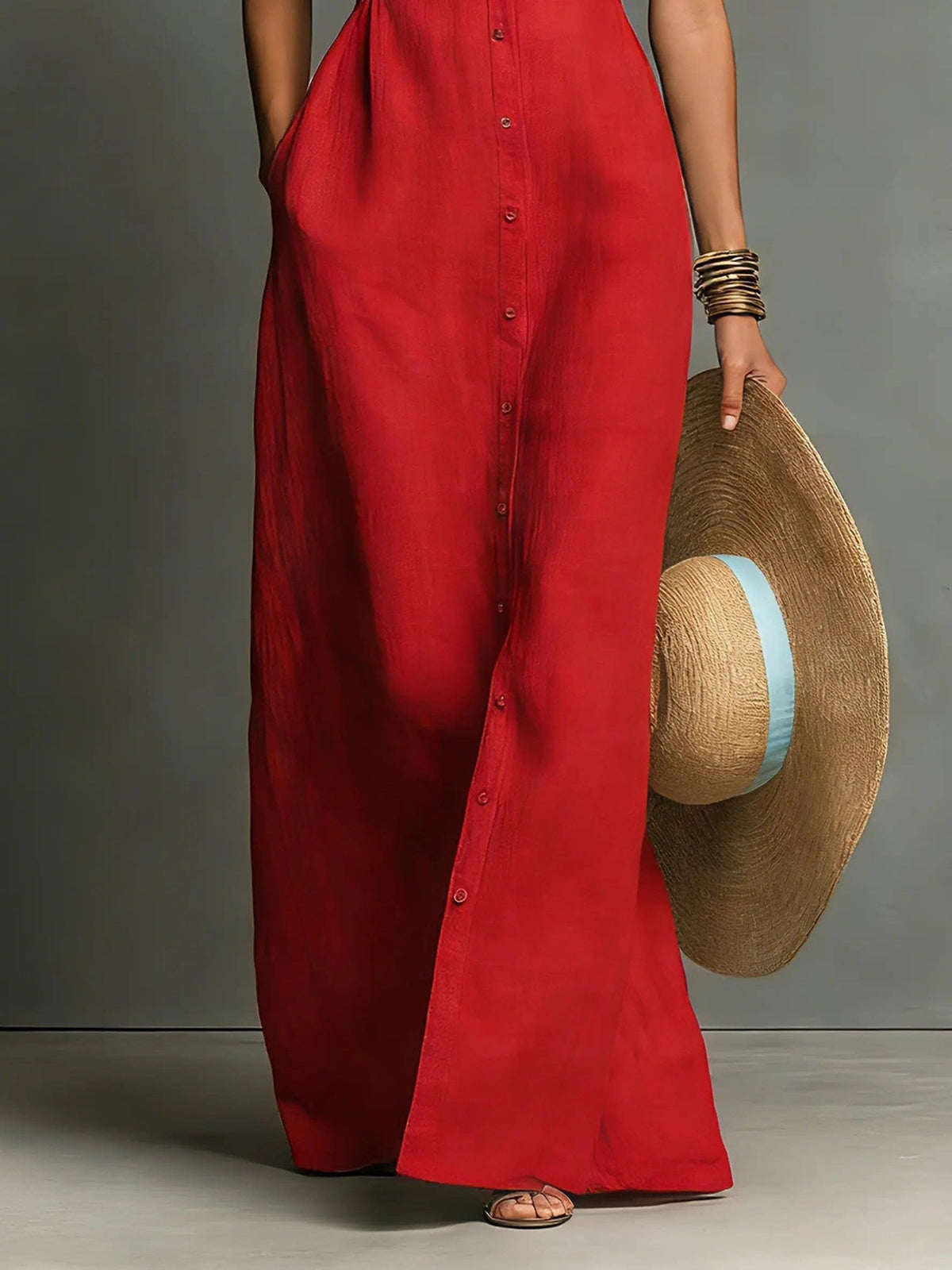 Anaelle Button Front Sleeveless Maxi Shirt Dress