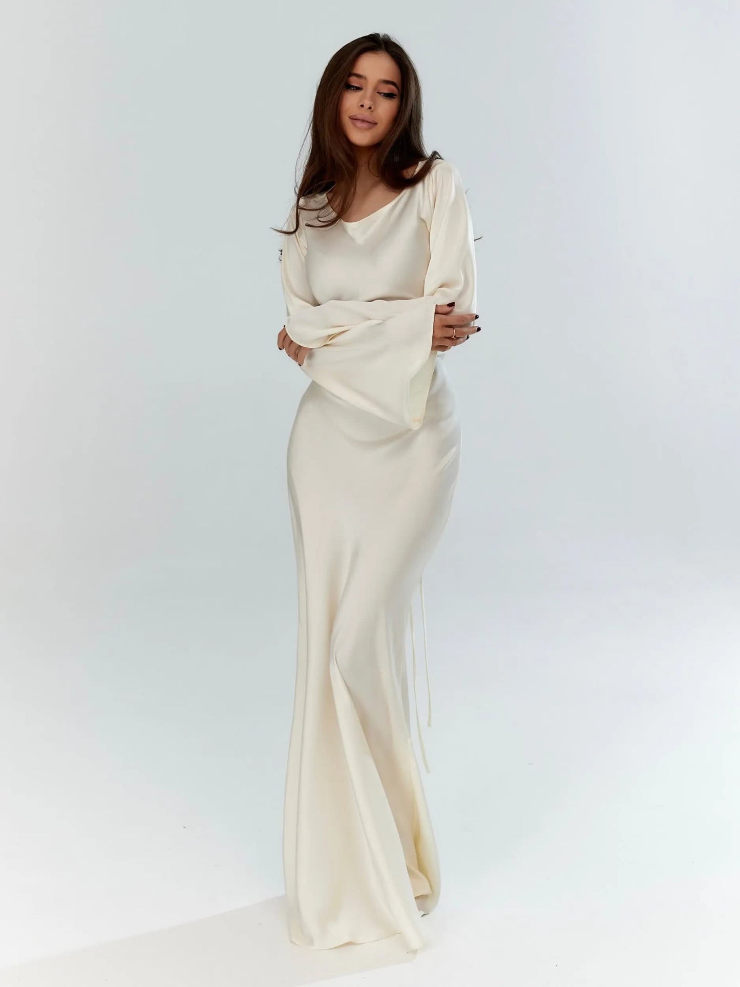 Gemma Long Sleeve Satin Wedding Guest Maxi Dress_1