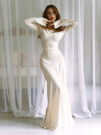 Gemma Long Sleeve Satin Wedding Guest Maxi Dress