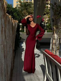 Gemma Long Sleeve Satin Wedding Guest Maxi Dress