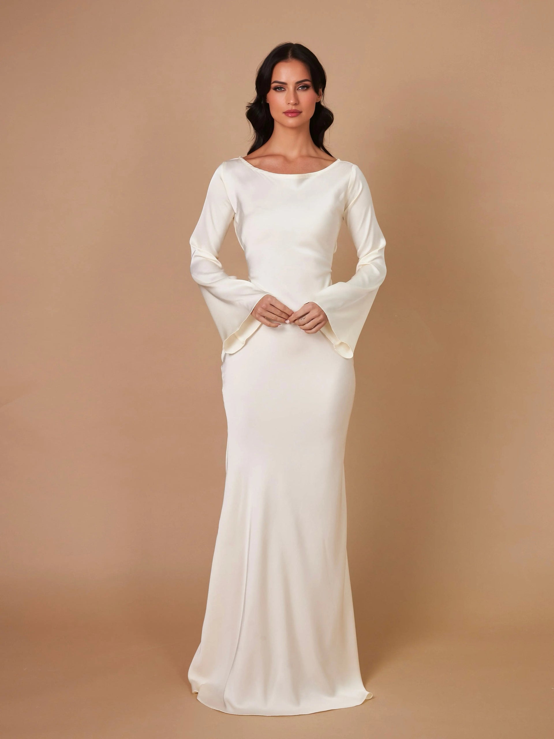 Gemma Long Sleeve Satin Wedding Guest Maxi Dress