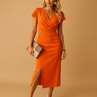 Octavia Inglewood V-Neck Ruched Wrap Midi Dress