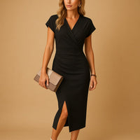 Octavia Inglewood V-Neck Ruched Wrap Midi Dress