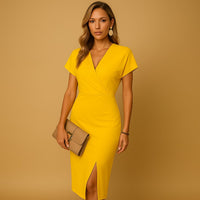 Octavia Inglewood V-Neck Ruched Wrap Midi Dress