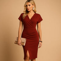 Octavia Inglewood V-Neck Ruched Wrap Midi Dress