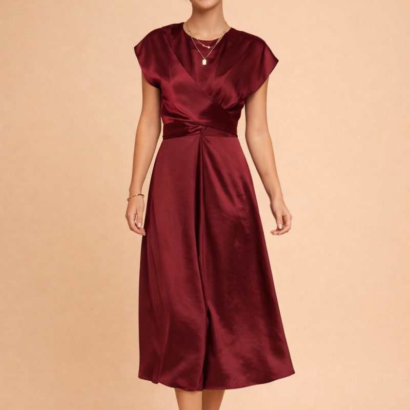 Philippa Pemberton Satin Twist Front Wedding Guest Midi Dress_1