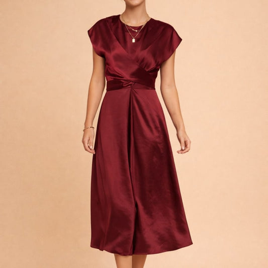 Philippa Pemberton Satin Twist Front Wedding Guest Midi Dress_1