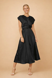 Philippa Pemberton Satin Twist Front Wedding Guest Midi Dress