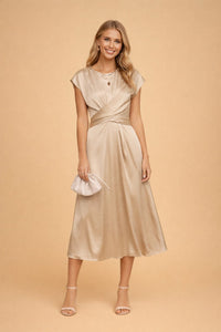 Philippa Pemberton Satin Twist Front Wedding Guest Midi Dress