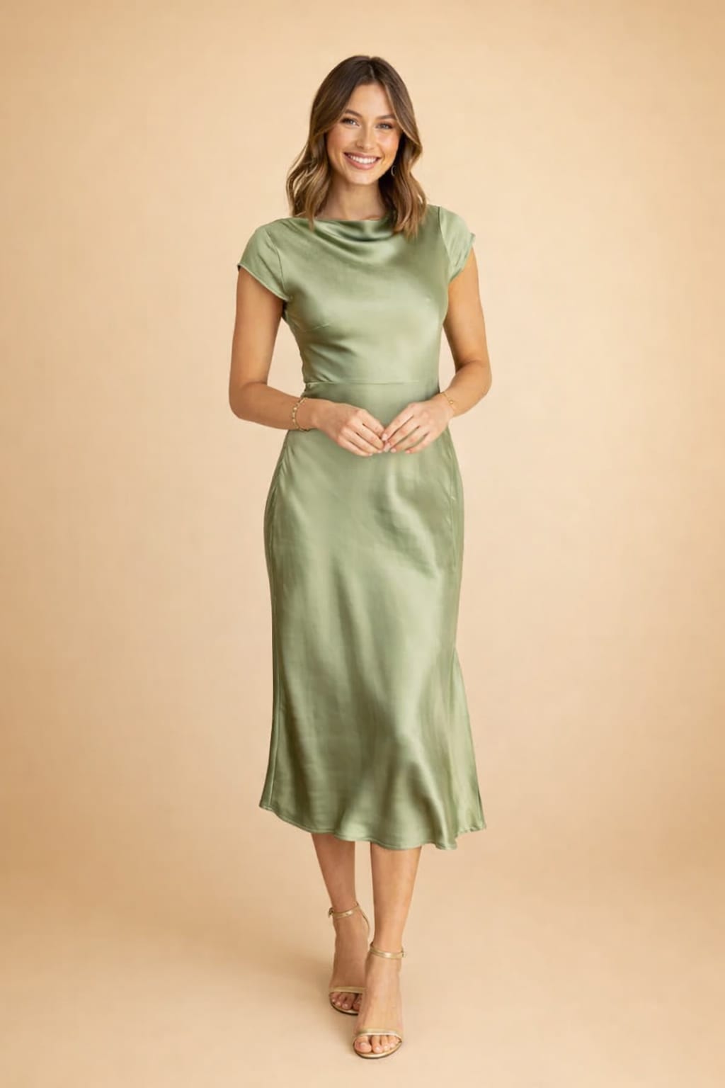 Philippa Pemberton Satin Twist Front Wedding Guest Midi Dress_5