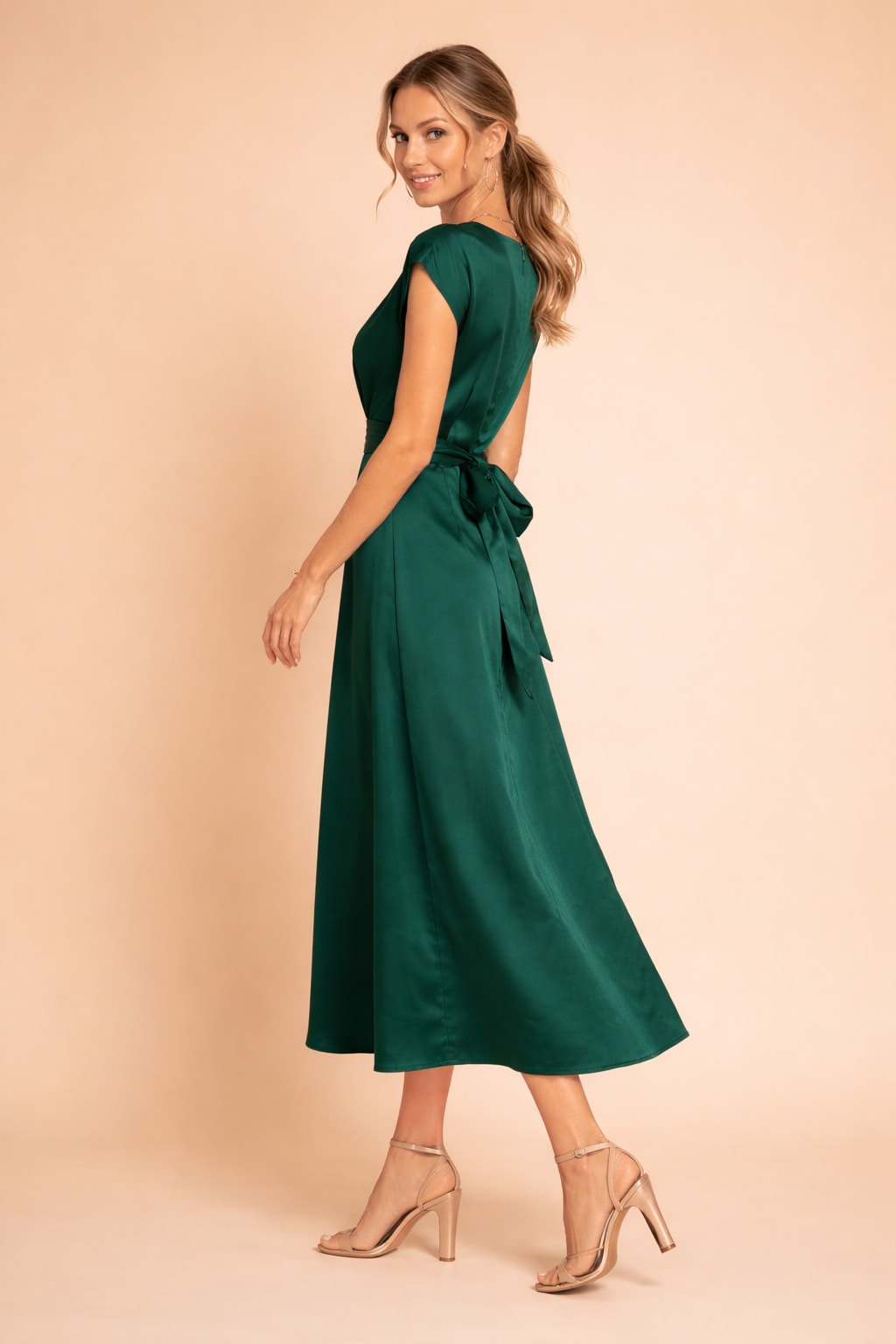 Philippa Pemberton Satin Twist Front Wedding Guest Midi Dress