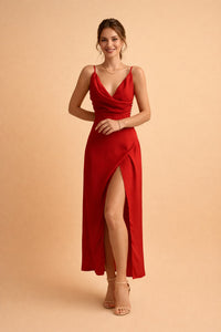 Honor Inglewood Draped V-Neck Sleeveless Slit Evening Maxi Dress