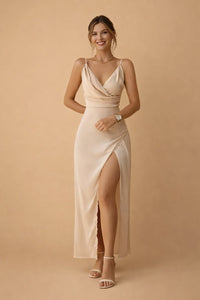 Honor Inglewood Draped V-Neck Sleeveless Slit Evening Maxi Dress