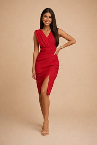 Mirabel Barlowe V-Neck Sleeveless Pleated Midi Dress