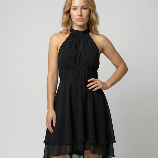 Antonia Sleeveless Ruffle Hem Halter Dress_1