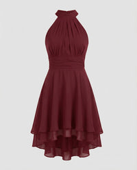 Antonia Sleeveless Ruffle Hem Halter Dress