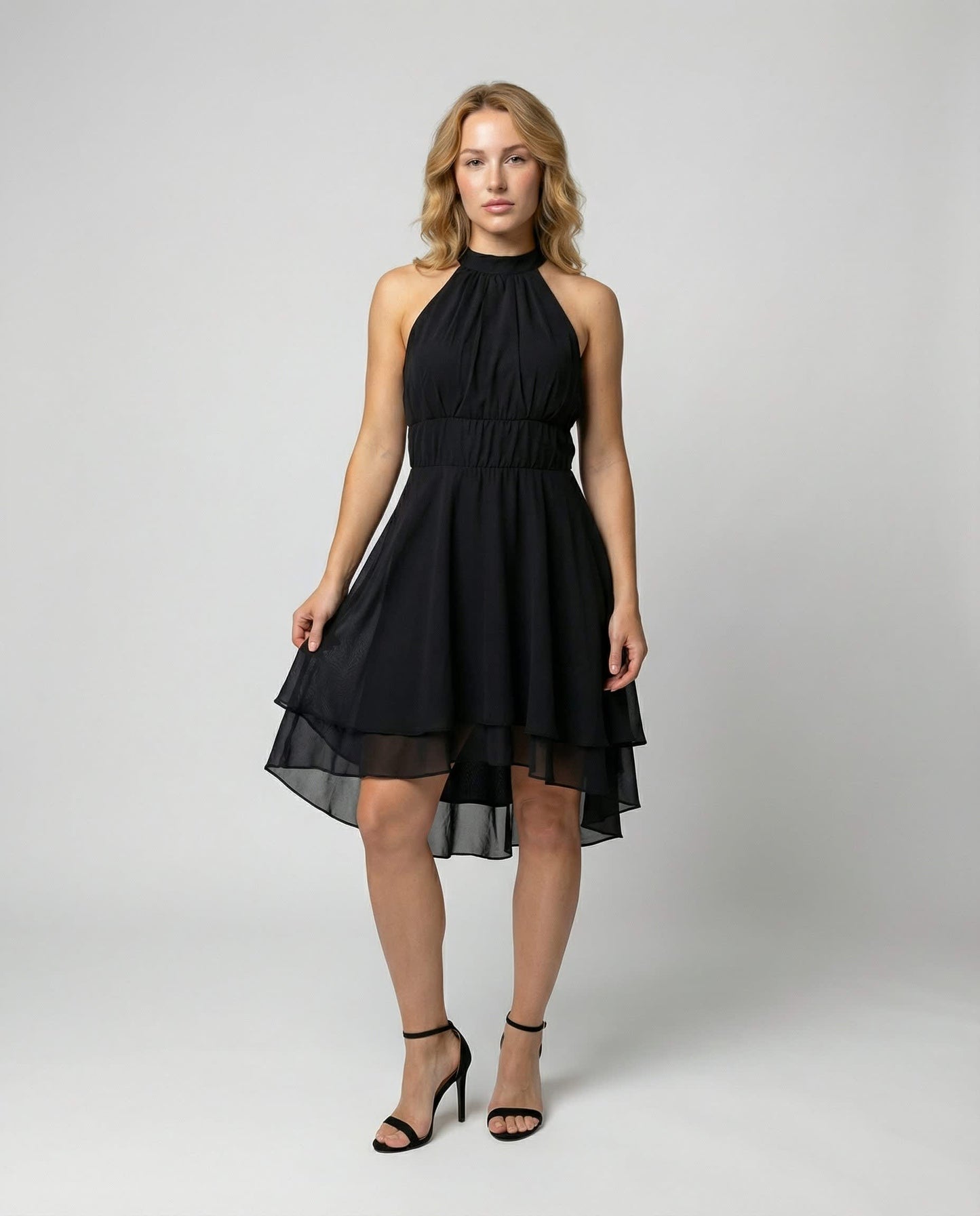 Antonia Sleeveless Ruffle Hem Halter Dress_2