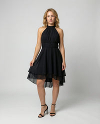 Antonia Sleeveless Ruffle Hem Halter Dress