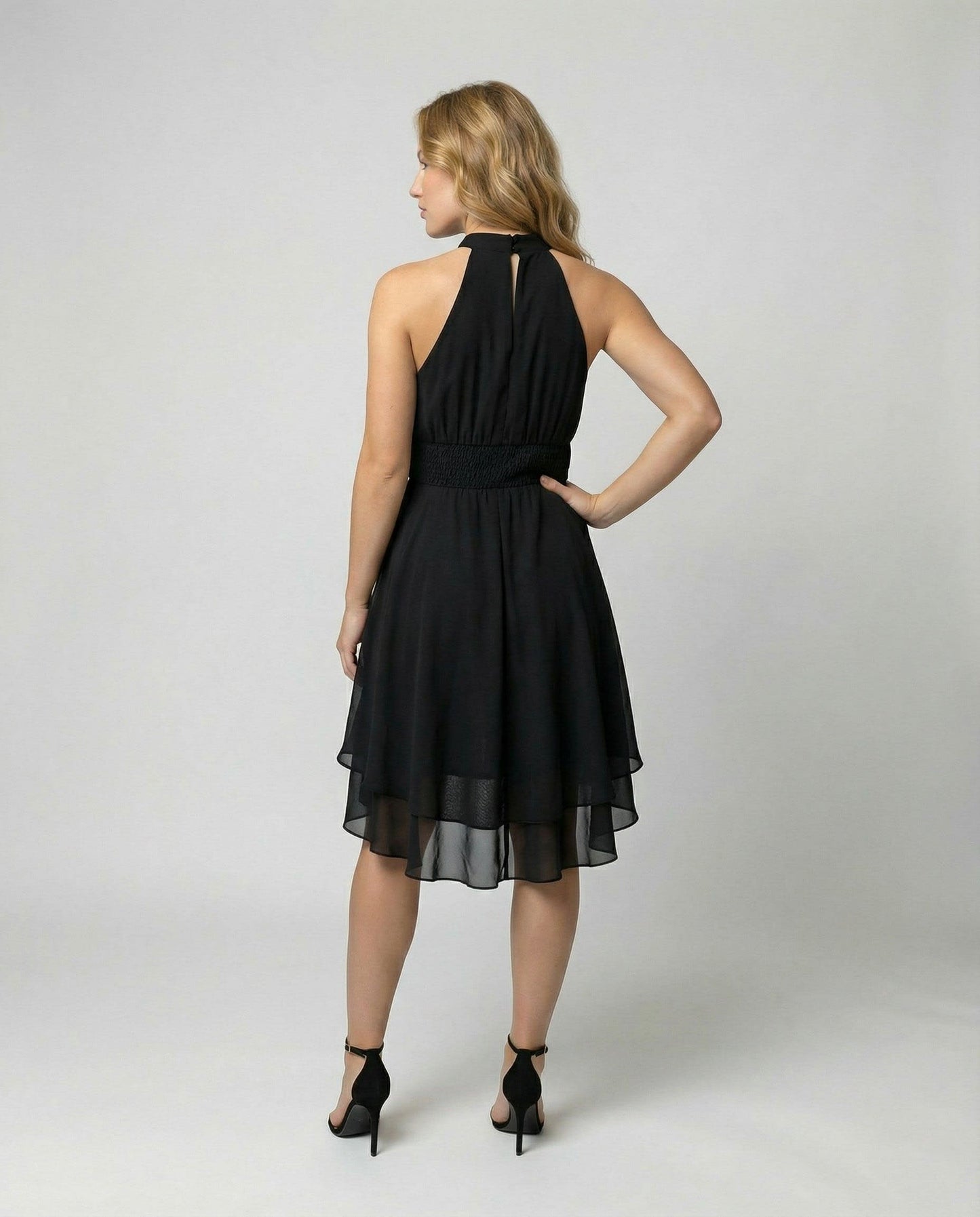 Antonia Sleeveless Ruffle Hem Halter Dress_3