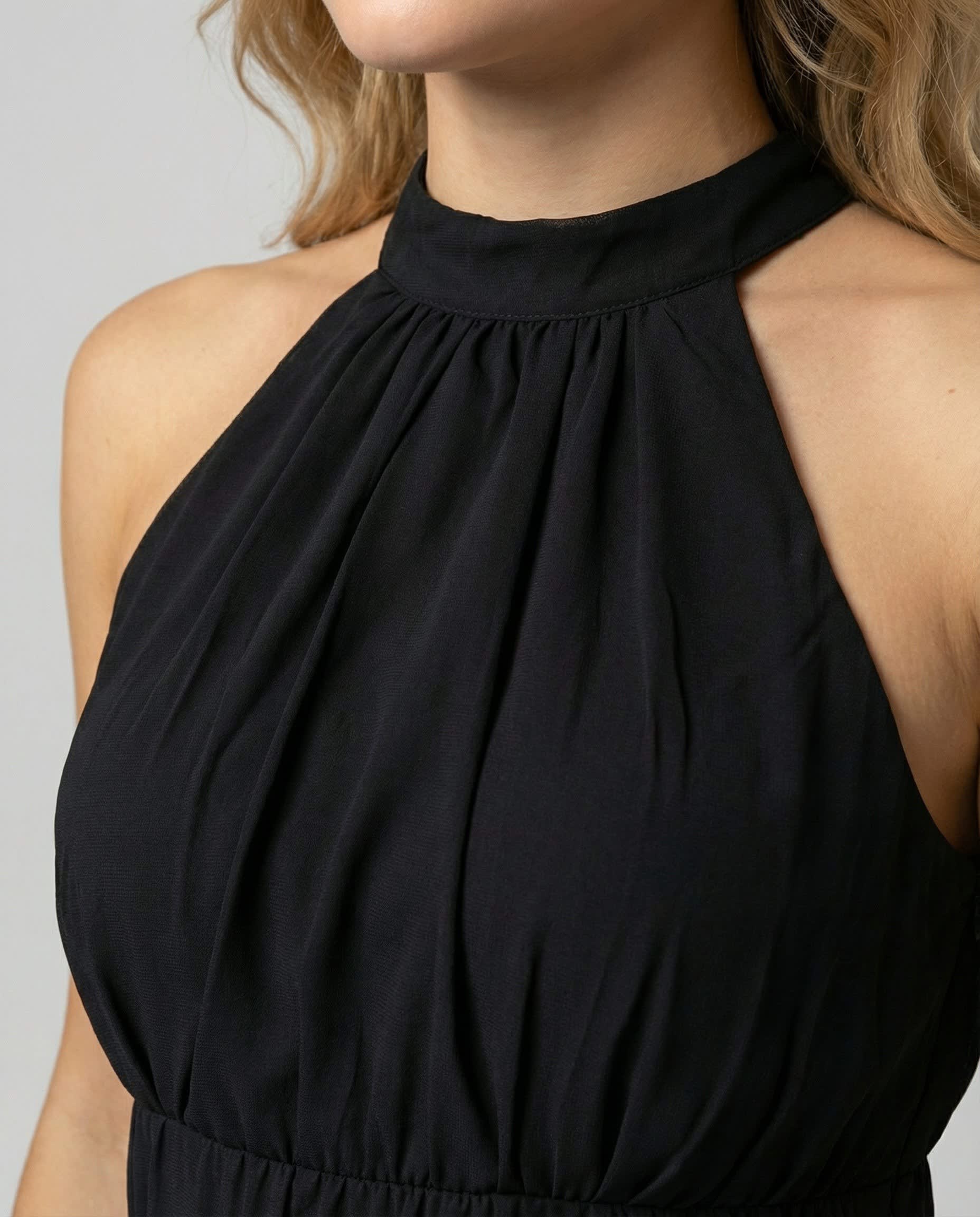 Antonia Sleeveless Ruffle Hem Halter Dress