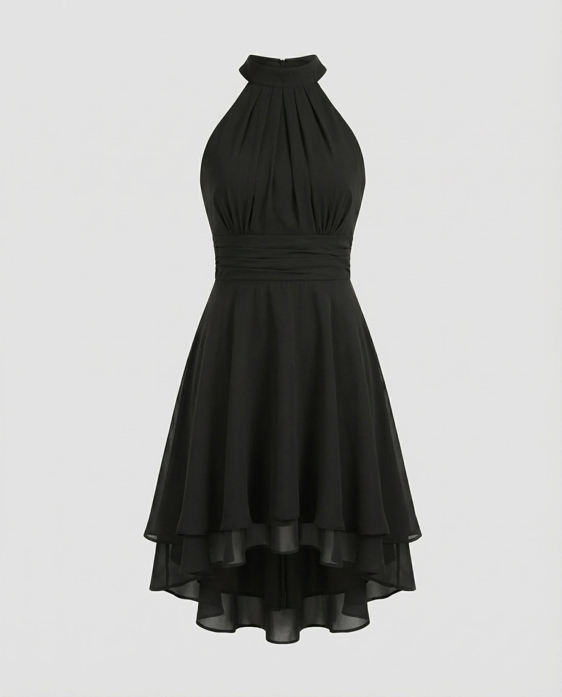 Antonia Sleeveless Ruffle Hem Halter Dress