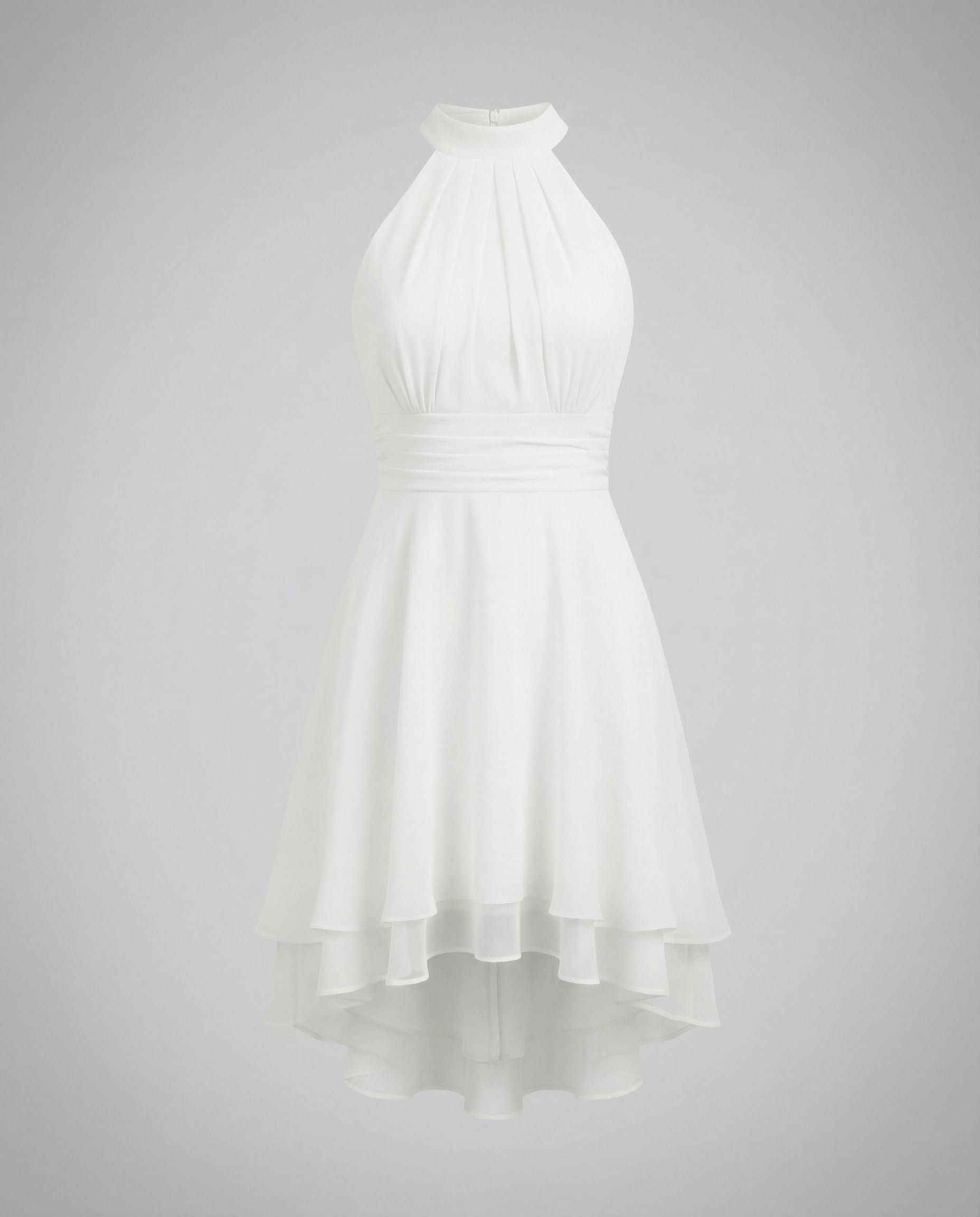 Antonia Sleeveless Ruffle Hem Halter Dress