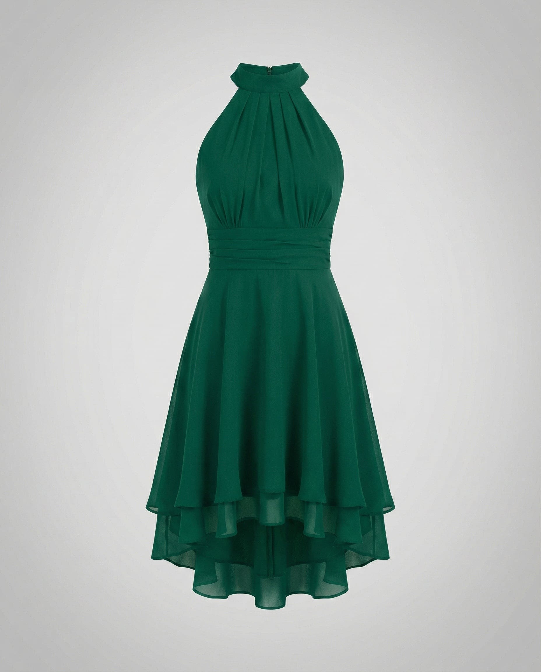 Antonia Sleeveless Ruffle Hem Halter Dress