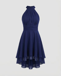 Antonia Sleeveless Ruffle Hem Halter Dress