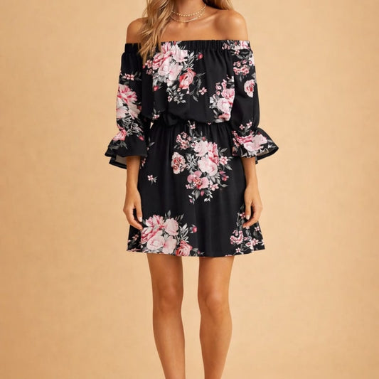 Perdita Floral Off Shoulder Ruffle Sleeve Dress_1