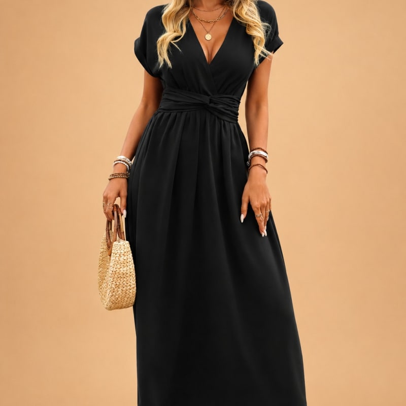 Esme Hartley V-Neck Short Sleeve Wrap Flowy Maxi Dress_1