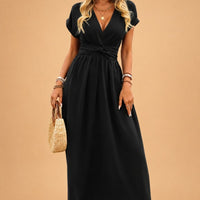 Esme Hartley V-Neck Short Sleeve Wrap Flowy Maxi Dress