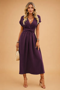Esme Hartley V-Neck Short Sleeve Wrap Flowy Maxi Dress