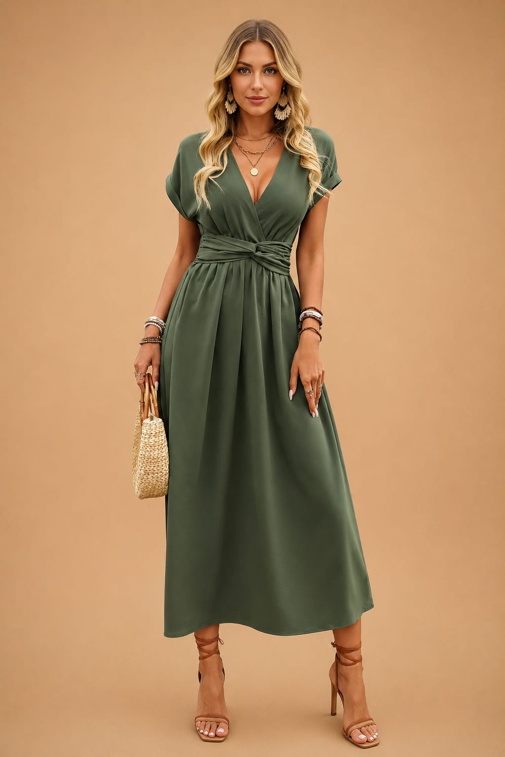 Esme Hartley V-Neck Short Sleeve Wrap Flowy Maxi Dress
