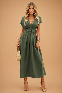 Esme Hartley V-Neck Short Sleeve Wrap Flowy Maxi Dress