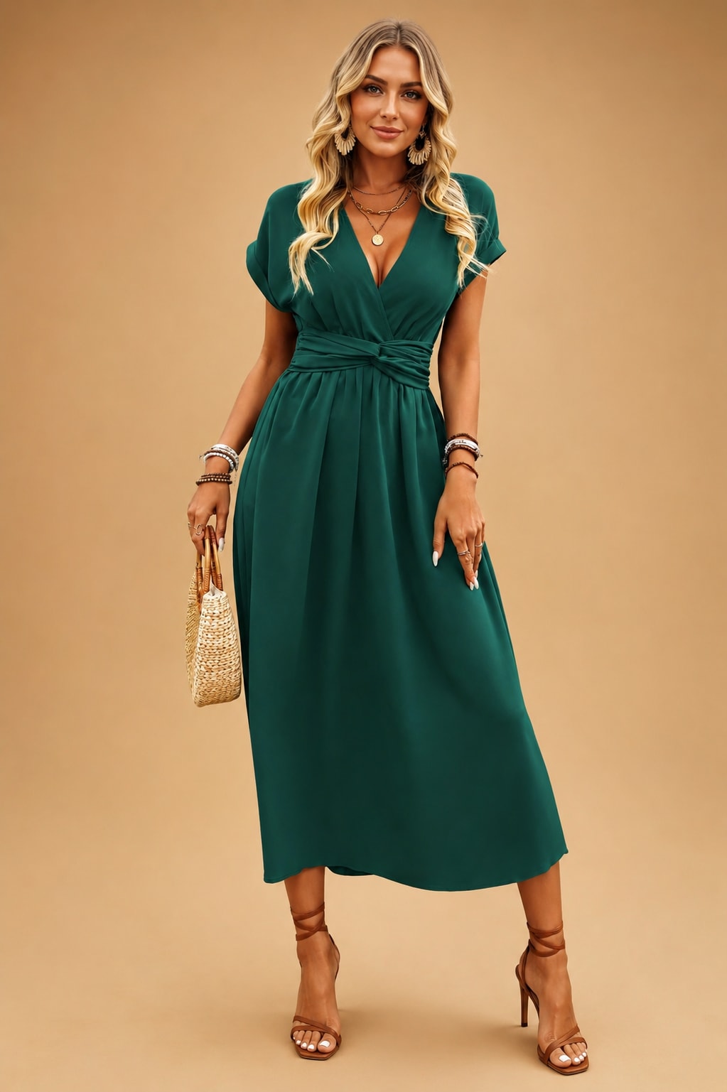 Esme Hartley V-Neck Short Sleeve Wrap Flowy Maxi Dress