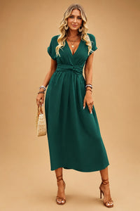 Esme Hartley V-Neck Short Sleeve Wrap Flowy Maxi Dress