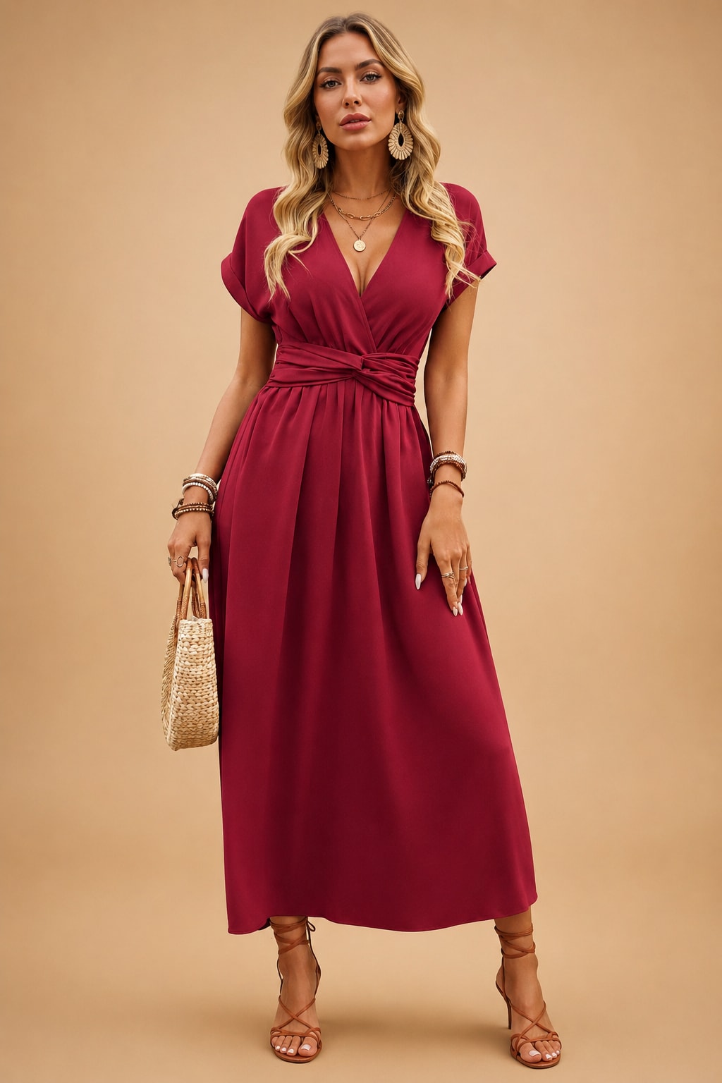 Esme Hartley V-Neck Short Sleeve Wrap Flowy Maxi Dress_6